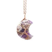 Red Copper Moon Natural Stone Tree of Life Necklace gray