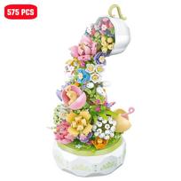 SEMBO 575pcs Block Florist Series Light Music Box Constructing Blocks DO-IT-YOURSELF Teacups Flower Romantic Gifts Playthings For Girls