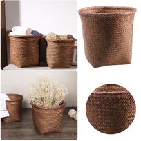 Rattan Storage Basket Living Room Flower Pot Woven Wastebasket Laundry Basket Home Decor Multi-Purpose Sundries Organizer One Size kava