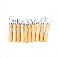 10 Pieces of Stainless Steel Pottery Repairing Scraper Wooden Handle Single-headed Clay Carving and Shaping Props