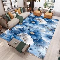 Blue White Peony Flower Pattern Living Room Rug Non Slip Large Carpet with Light Blue Background for Modern Home Decor Floor Mat 40x60cm