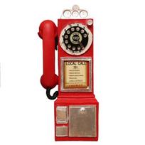 Vintage Telephone Model Wall-Mounted Resin Booth Telephone Figurine Rotary Old-fashioned Telephone Ornament Photography Props raudona