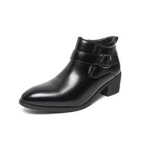 Men's New Autumn/Winter High-Top Pointed Toe Chelsea Boots - Trendy British Style, Large Size, Zippered Leather Boot. 44 juoda