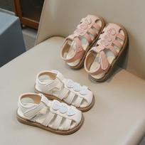 Sequined Princess Shoes for Girls - Stylish Mid-Summer Closed-Toe Sandals 2026 22 smėlis