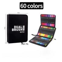 Dual-Head Watercolor Brush Pens Set - Black & White Soft Tip, Cloth Bag Included for Art Students black