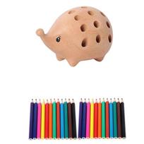 Wooden Art Pencil Stand Set 21 Holes Pen Container Multi-function Hedgehog Pen Holder  Desk Storage 1 Set Pen Holder