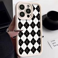 Checkered Silicone Soft Case for iPhone 12/13/14/15 Pro Max - Anti-Fall Protection iPhone 14 Pro gray