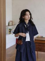 Summer literature and art small fresh loose lazy casual thin denim short sleeve shirt top women S
