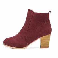Spring Autumn Ankle Women's Boots Heel Height 6 cm Round Toe Women Shoes Faux Suede Fashion Women Boots 35 vyno raudonos spalvos