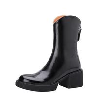 Genuine Leather Chunky Heels Ankle Boots Women Platform Shoes Autumn Winter Ladies Black Chelsea Short Boots Shoes Bottine Femme 4 juoda