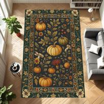 Autumn Pumpkin Floral Rug, Vintage Cottagecore Carpet With Mushrooms Dark Folk Harvest Mat, Fall Garden Decor, Rustic Nature Mat 40X60cm
