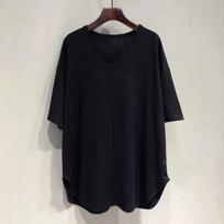 Korean Version Lazy Loose U Collar Bat Sleeve Short Sleeve T Shirt Mid Length Arc Style Top Summer Spring 2XL juoda