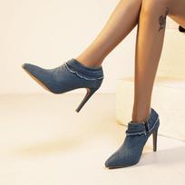 2024 New Fashion Women's Denim High Heels Pointed Toe Sexy Autumn Designer Trendy Party Shoes Women Heels 35 mėlyna