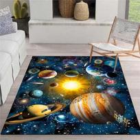 Tarpžvaigždžių kosmoso temos kilimėlis - Ryški galaktikos ir planetų dizaino minkštas grindų kilimėlis svetainei, miegamajam, biuro patalpai dekoruoti 40x60cm