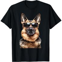 German Shepherd Dog Doggy wearing Sunglasses Funny Graphic T-Shirt S juoda