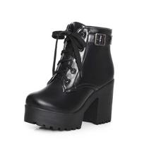 Women's shoes 2025 autumn/winter plus size short boots  sponge cake thick heel lace up boots for women 34 juoda