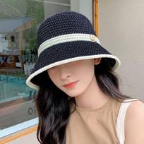 Cotton Linen Bucket Hat Breathable Beach Cap Wide Brim Fisherman's Hat  Women Girls juoda