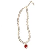 Romantics Rubys Heart Pendant Pearl Necklace Fashion Bohemia Pearl Bead Choker Jewelry Women Sparkling Clavicle Chain 1
