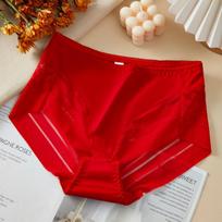 Women's Lace Panties Mid-High Waist Sexy No Trace Panties L raudona