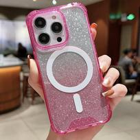 Anti-Drop Magnetic iPhone 16 Case with Large Hole Design, Compatible with iPhone 12-17, Gradient Glitter Finish iPhone 15