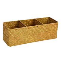Storage Basket Sea Grass Stationery and Makeup Box Desktop Organizer Box with Compartments for Office and Home Use oranžinė