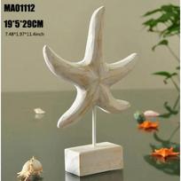 Mediterranean Wood Carving Sculpture - Starfish, Conch & Hippocampus Marine Decor for Home & Living Room