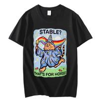 Stable? That's for Horses Funny Cat Meme T-shirt Men Women Fashion Y2k Short Sleeve T-shirts Summer Casual Loose Cotton T Shirts S įvairiaspalvis
