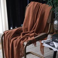 Elegantly Knitted Wool Sofa Throw: Office, Living Room, or Hotel Decor Blanket 127x180CM with fringes
