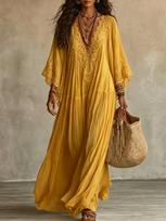 Bohemian Lace Patchwork Chiffon Dress - Western Style Hot Item S geltona