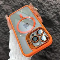 High-Transparency Invisible Stand Case with CD Pattern Lens Film for iPhone 16 Pro Max/14/15 iPhone 14 Plus orange