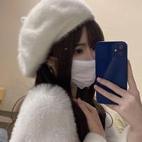 Cute White Fluffy Plush Beret Female Autumn and Winter Face Little Painter Hat M（56-58cm）