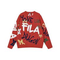 FILA Da Da Dragon Series New Year Couple Knitted Sweater With Color Block Fun Handwritten Pattern Unisex Sweater Legendary-Red F11U419402F-RD L
