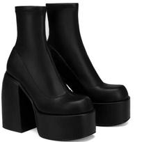 Women New Fashion Short Boots Women Sexy Leather Boot Square toe casual Zipper high heels Casual thick soled women shoes Zapatos 35 juoda