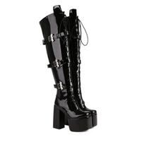 High Heeled Over The Knee Women's Boots with A Square Buckle and Round Toe Platform Boots Thick Heel Women Shoes Plus Size43 35