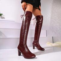 Winter Back Zip Solid Color Pointed Toe Skinny Heel Thigh Skinny Boots High Heeled Over-The-Knee Boots 35