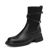Fashion 2024 Hot Sale Ladies Shoes Sleeve Women's Boots Autumn Round Toe Solid Short Barrel Low Heels Fashion Boots Zapatos De Mujer 35 juoda