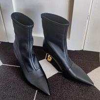 Fashion All-match Booties Women's 2025 New Niche Design Pointed Toe Sleeve Special-shaped Heel Skinny Stretch Boots 35 juoda