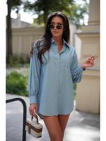 2026 Spring Autumn Women's Solid Color Washed Denim Long Sleeve Shirt Top M šviesiai mėlyna spalva