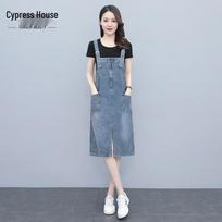 Women's Casual Light Blue Denim Suspender Dress 2XL šviesiai mėlyna spalva