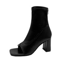 High heel short boots women's 2026 spring toe elastic sleeve fish mouth thick heel cool boots women's boots square head high heels 35 juoda