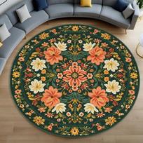 Vintage Floral Round Rug Print Round Area Rug Carpet for Home Living Room Rug Bedroom Sofa Doormat Kitchen Non-slip Floor Mat 60cm
