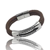 Luxury Retro Double Leather Men's Bracelet Cuban Grain Ear Shape Chain Bracelet Stainless Steel Jewelry Bracelet Birthday Gift 20.5cm ruda