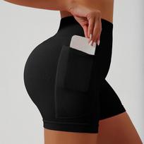 Women's Fashionable Color Sports Tight Yoga Pants With Breathable Pockets For Cycling, Running, And Fitness Shorts XL juoda