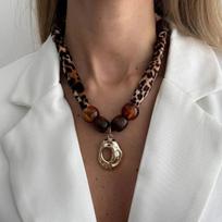 SHIXIN Vintage Leopard Print Velvet Acrylic Beads Choker Necklace Women New Trendy Hollow Irregular Geometric Pendant Necklace