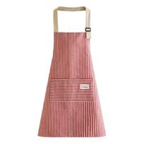 Adjustable Bib Apron with Large Patch Pocket Cotton Linen Stripe Cooking Apron Breathable Oil-Resistant Kitchen Apron for Men raudona
