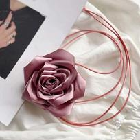New Satin Rose Lace Neck Neckband Luxurious Choker Personality Flower Waist Chain Women rožinė