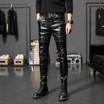 Autumn Spring Mens Skinny Biker Leather Pants Fashion Faux Leather Motorcycle Trousers for Male Trouser Stage Club Wear 28