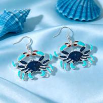 Translucent Lake Blue Enamel Crab Earrings - Ocean-Inspired Holiday Accessory
