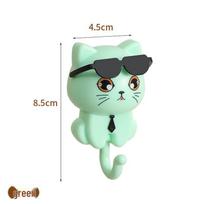 Cartoon Cat Adhesive Wall Hook for Keys, Clothes, Hats, and Backpacks žalia