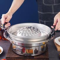 Tailandiškas BBQ keptuvės grilis 2 viename nelipni, tolygiai įkaistanti aliuminio karšto puodo grilio anglies keptuvė patalpoms ir laukui 35 cm / 13,78 colio Originali spalva white